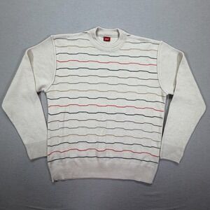 4 You Sweater Mens L Vintage Beige Striped Textured Knit‎ Crew Neck Long Sleeve